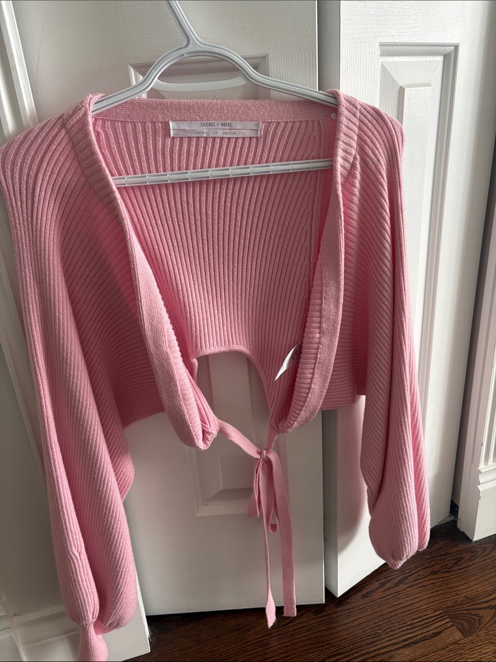 Urban outfitters silence + noise Blush Pink Ribbed Tie-Front Cropped Cardigan